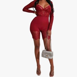 NWT unique homelex lace bodysuit red